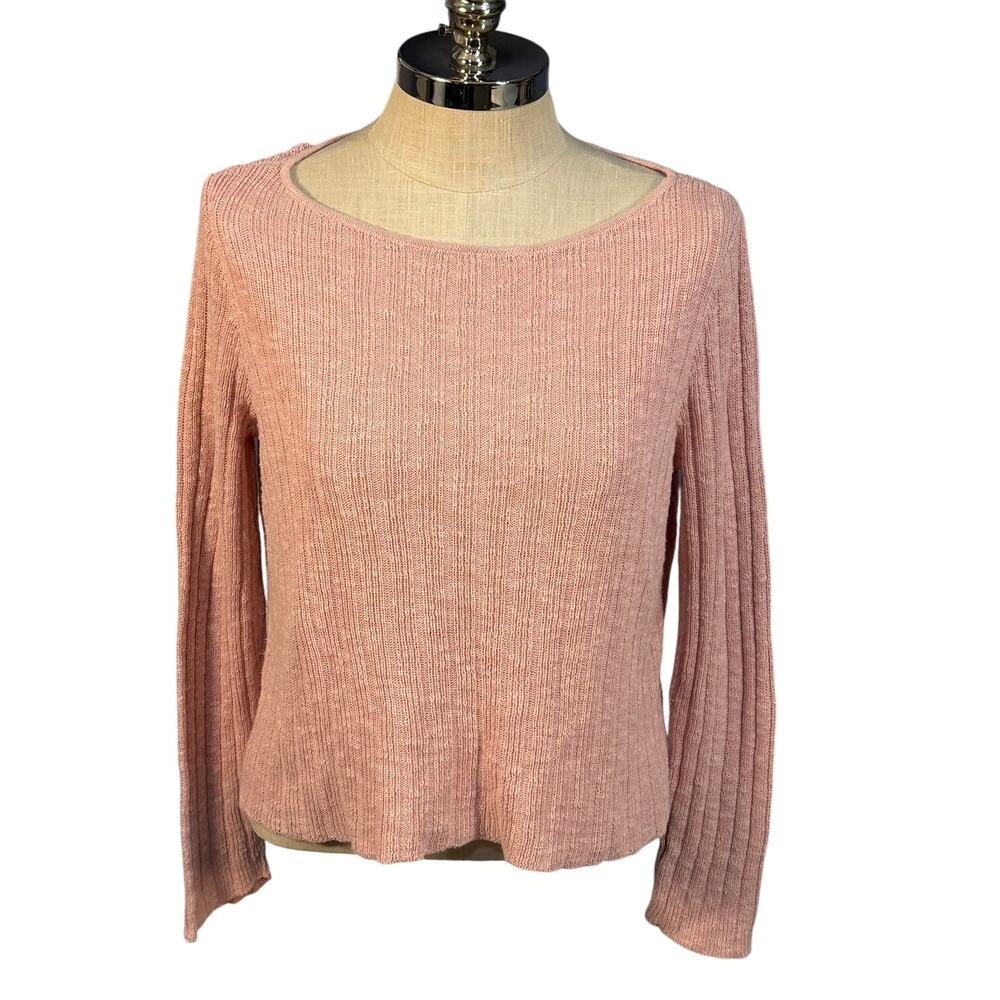 Eileen Fisher Womens Organic Linen and Cotton Spring Knit Sweater Pink Size XL